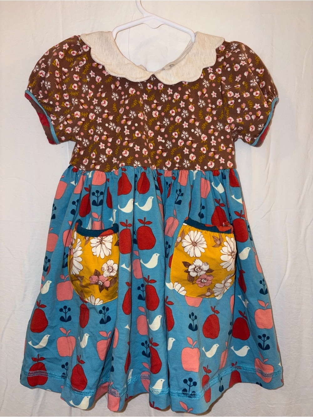 Wildflowers Brown & Blue Floral Apple Pocket Dress